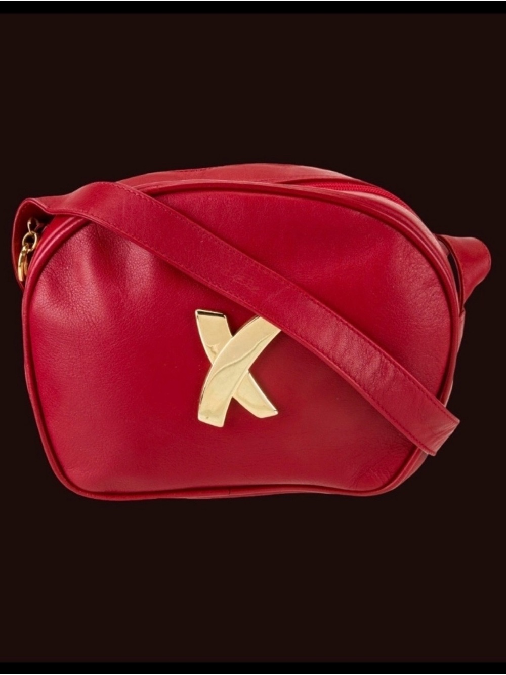 Vintage Paloma Picasso Red Leather Crossbody Bag With Gold Accent